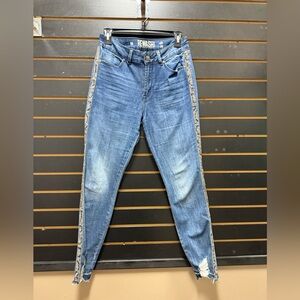 Rewash Mid-Rise Skinny Jeans with Snake Print Side Stripe – W29 L28